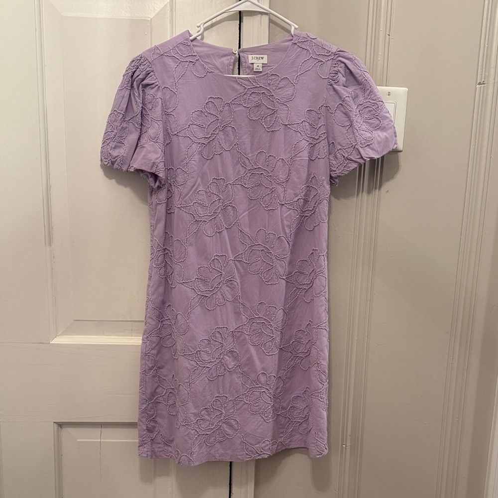 J. Crew Lavender Embroidered Puff Sleeve Dress